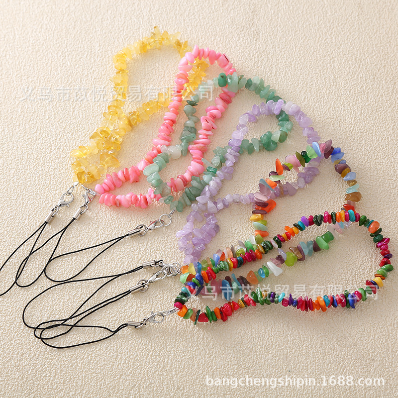 Fashion beaded mobile phone chain pendant ins Wind natural amethyst gravel mobile phone lanyard DIY pendant Accessories Wholesale