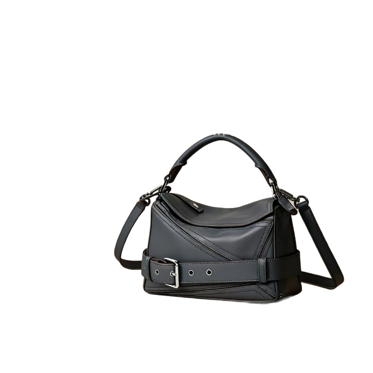 2025 Autumn Top Grain Cowhide Puzzle Geometric Motorcycle Bag Genuine Leather Women's Large Capacity Crossbody Handbag - Thumbnail 5