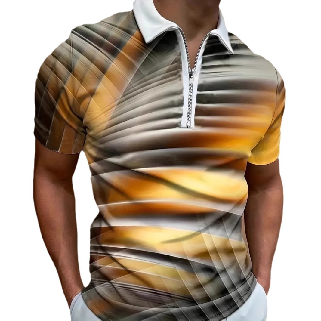 Camisa POLO con cremallera de manga corta transpirable de solapa suelta de todo fósforo de la calle de verano para hombres Venta caliente Impresión digital 3D