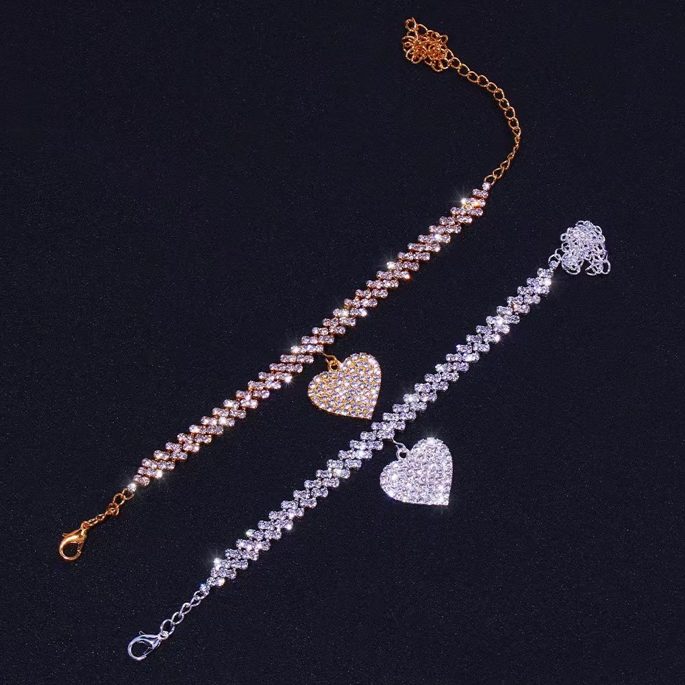 Yunjin Mode Heißer Verkauf Trend Strand Eingelegten Diamant Süße Füße Kette Wasser Diamant Liebe Anhänger Füße_voghion.com