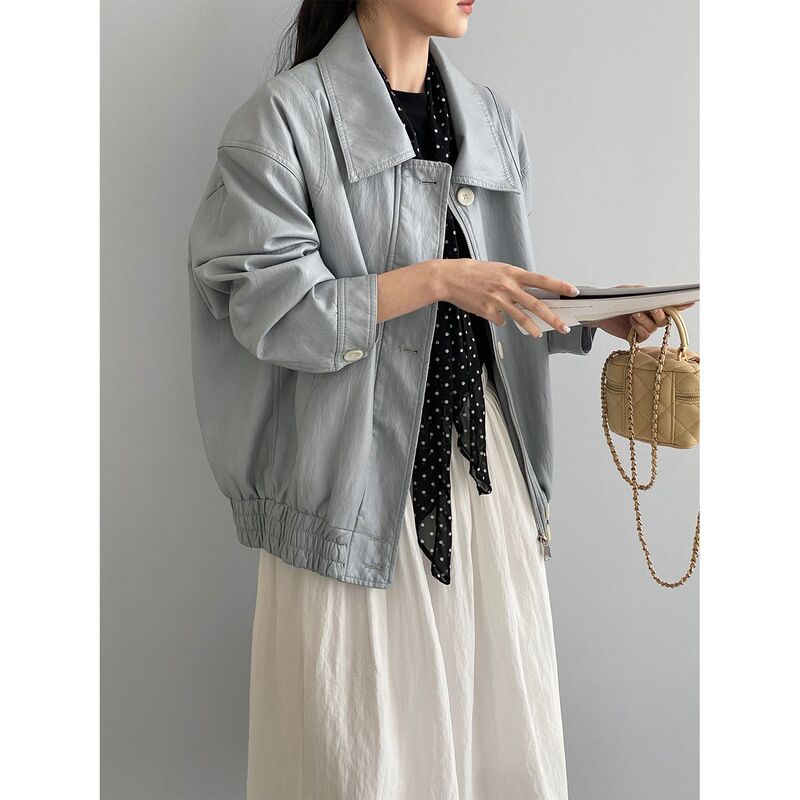 Early Spring Korean-Style Retro Soft Leather Black Leather Jacket for Women with a Stylish Design, Loose Casual Jacket 6192