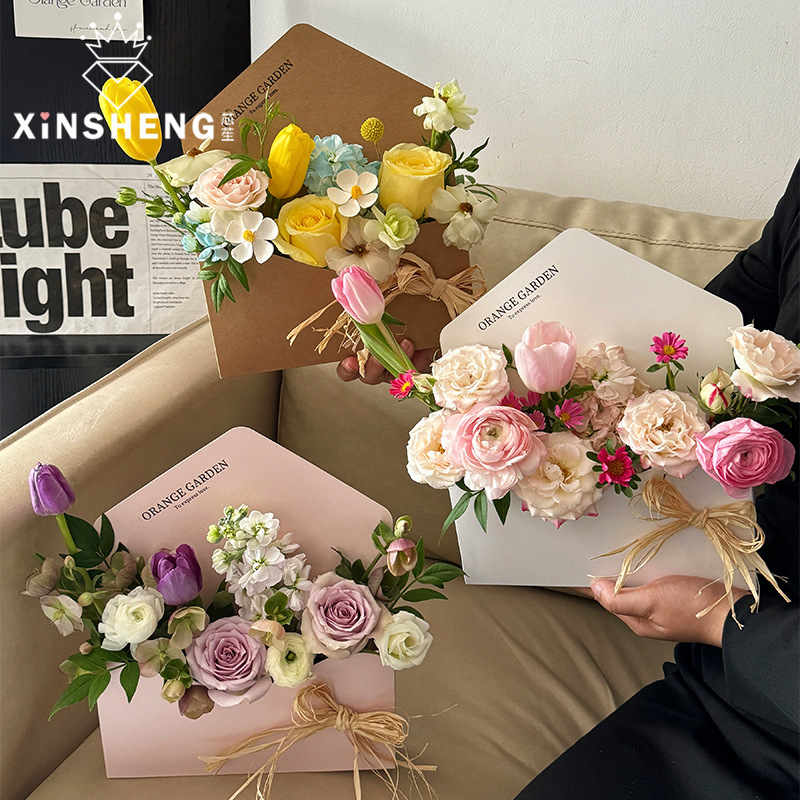 Xinyou New Product Autumn Letter Flower Box Square Flower Bouquet Gift Packaging Bag Florist Floral Art Handmade DIY Materials