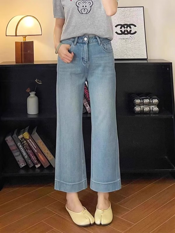 浅色直筒牛仔裤女夏季薄款大码胖mm高腰显瘦小个子宽松九分阔腿裤|undefined