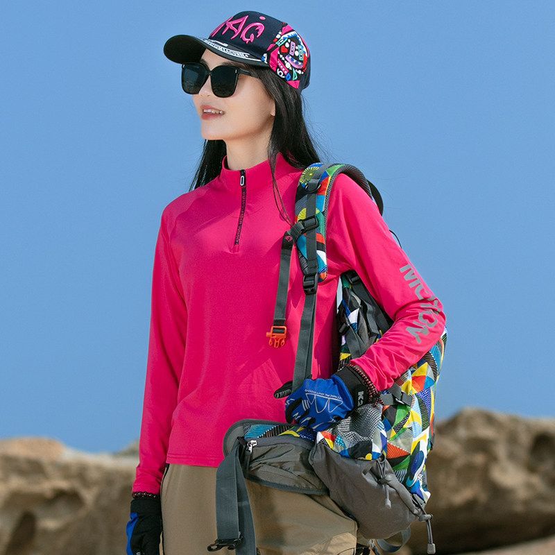 Outdoor Elastic Breathable T-Shirt for Women with Stand-Up Collar, Spring, Autumn and Summer Sun Protection Sports Top, Hiking and Mountaineering Clothing, Quick-Drying Clothing Outdoor Elastic Breathable T-Shirt for Women with Stand-Up Collar, Spring, Autumn and Summer Sun Protection Sports Top, Hiking and Mountaineering Clothing, Quick-Drying Clothing