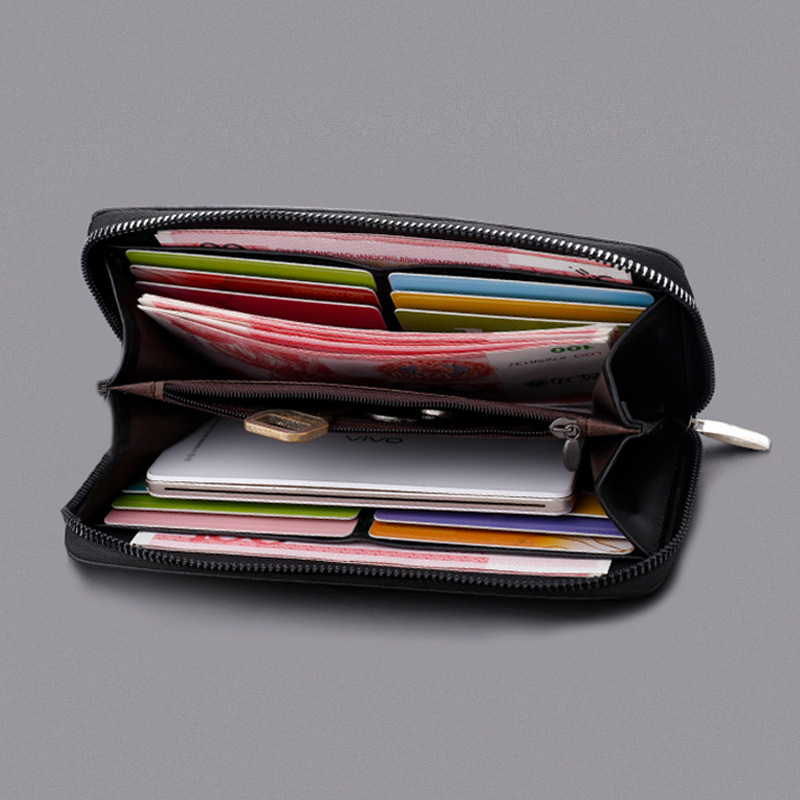 Embrague de los hombres nuevos negocios cremallera bolso de gran capacidad embrague de la manera larga cartera bolso del teléfono simple