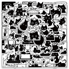 50张小黑生活笔记卡通可爱猫咪贴纸行李箱手机水杯DIY装饰贴画