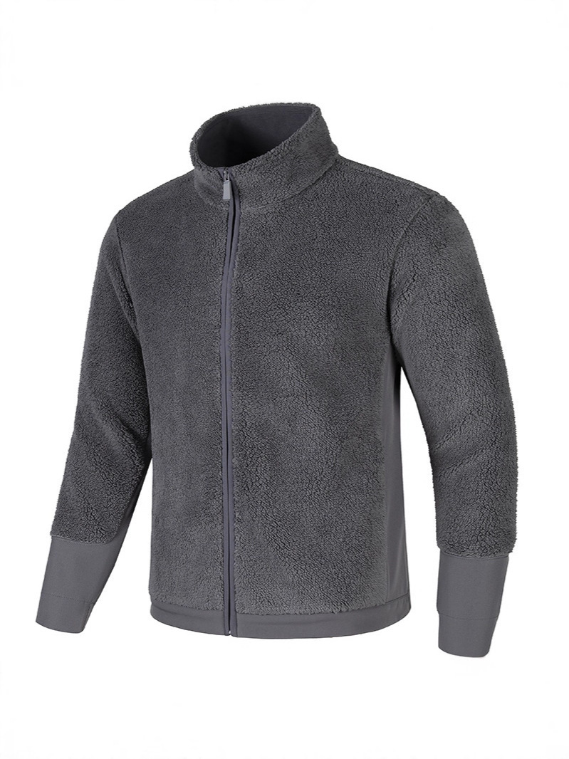 羊羔绒立领外套男开衫卫衣男连帽冬季加绒保暖外套男夹克男8527