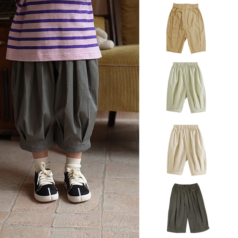 2026 Spring/Summer New Children's Cotton Anti-Mosquito Pants Solid Color Comfortable Baby Casual Pants Boys and Girls Thin Lantern Pants