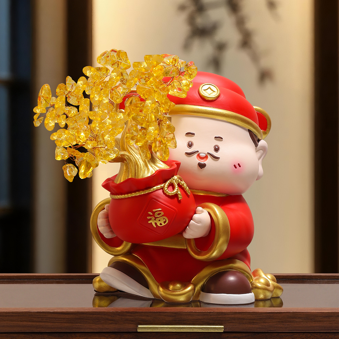 Light Luxury High-End Money Tree God of Wealth Entrance Ornaments Living Room Wine Cabinet Decorations New Year Moving House Gifts