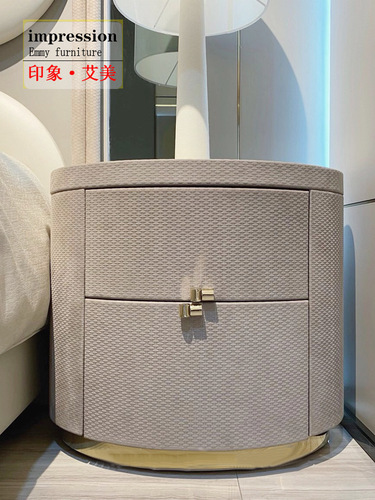444Z wholesale American light luxury bedside table Italian simple marble round slate bedroom solid wood double drawer complete