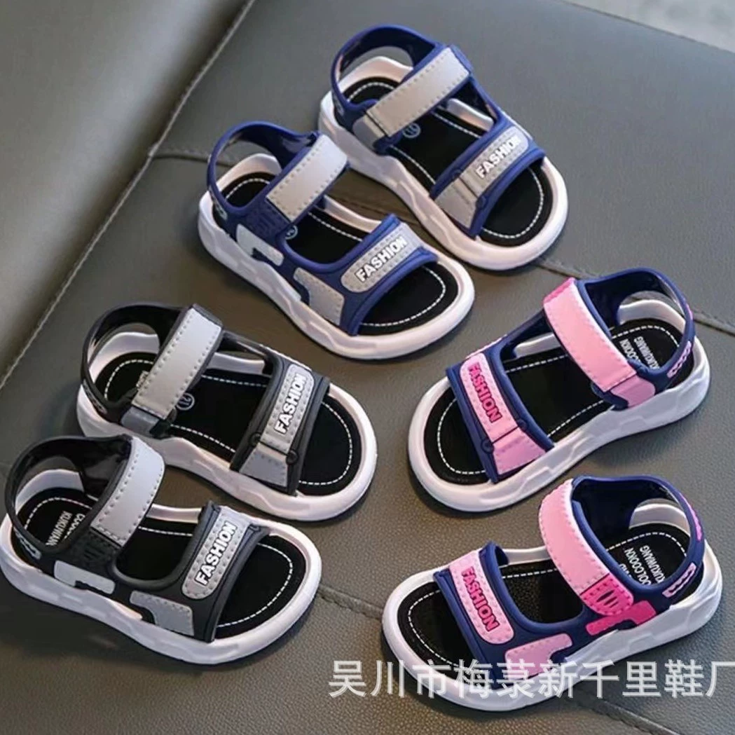 Летняя новая пляжная обувь на мягкой подошве, детские спортивные сандалии на липучке для маленьких, средних и больших детей, 909 + 3