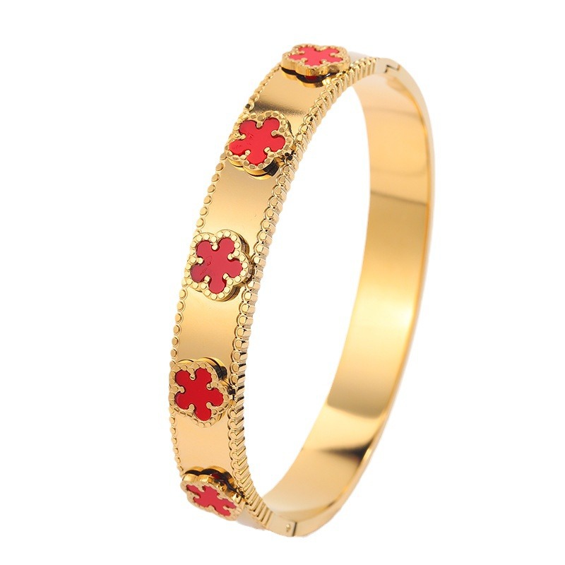 Brazalete de acero de titanio de moda europea y americana pulsera de flores para niñas de alto nivel transfronterizo 18k oro pequeño brazalete de cártamo