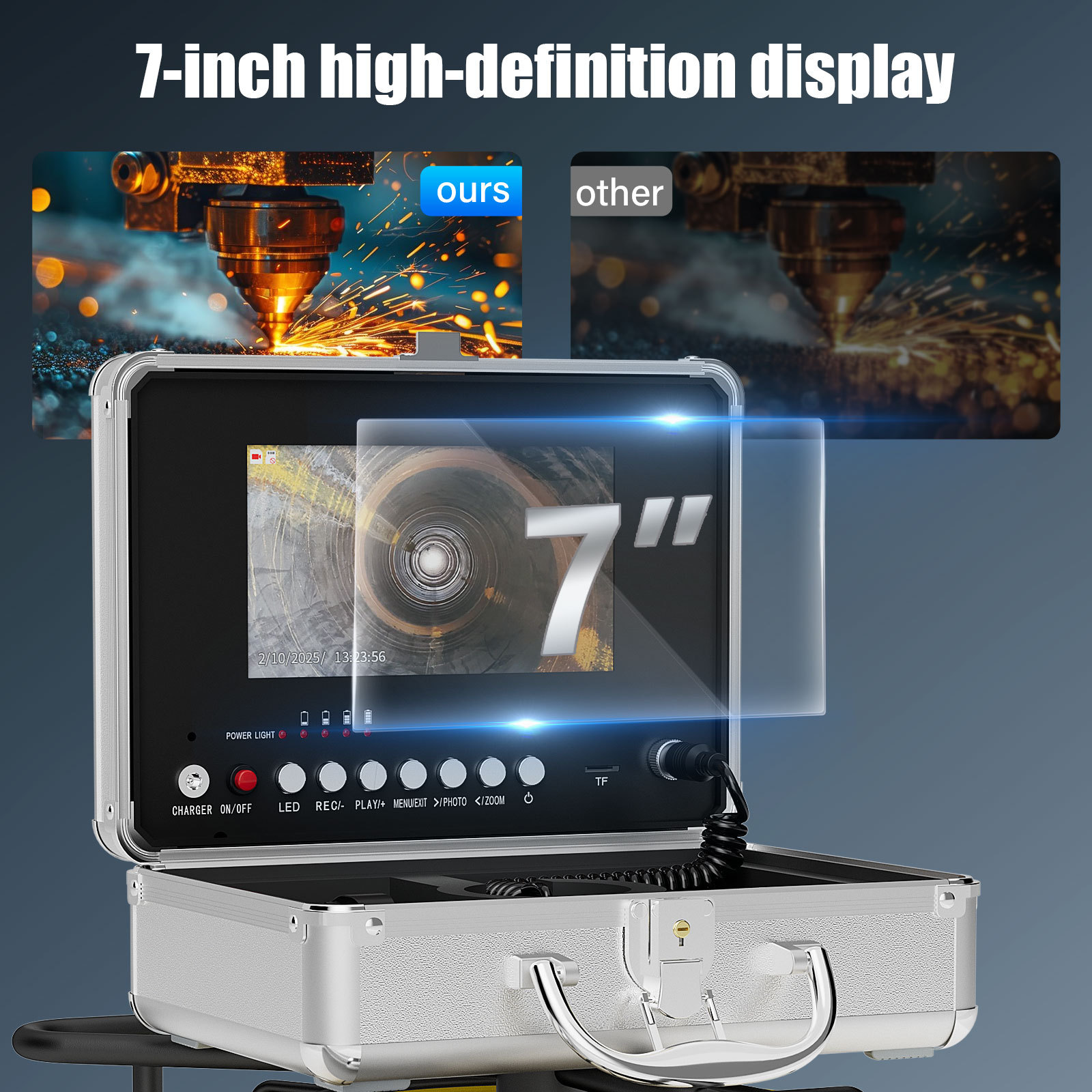 AHD endoscope, 1080P HD, 7 inch, 17-23mm probe