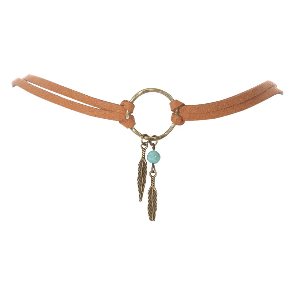 Nueva Europa y América retro collar gargantilla bronce antiguo hoja colgante de cuero anillo geométrico clavícula cadena