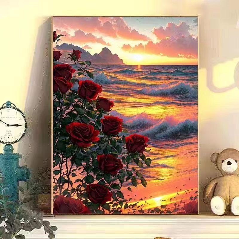 Pintura al óleo digital de estilo antiguo estilo arquitectónico de la dinastía Tang, relleno a mano, relleno de agujero, lámpara acrílica, sala de estar nueva