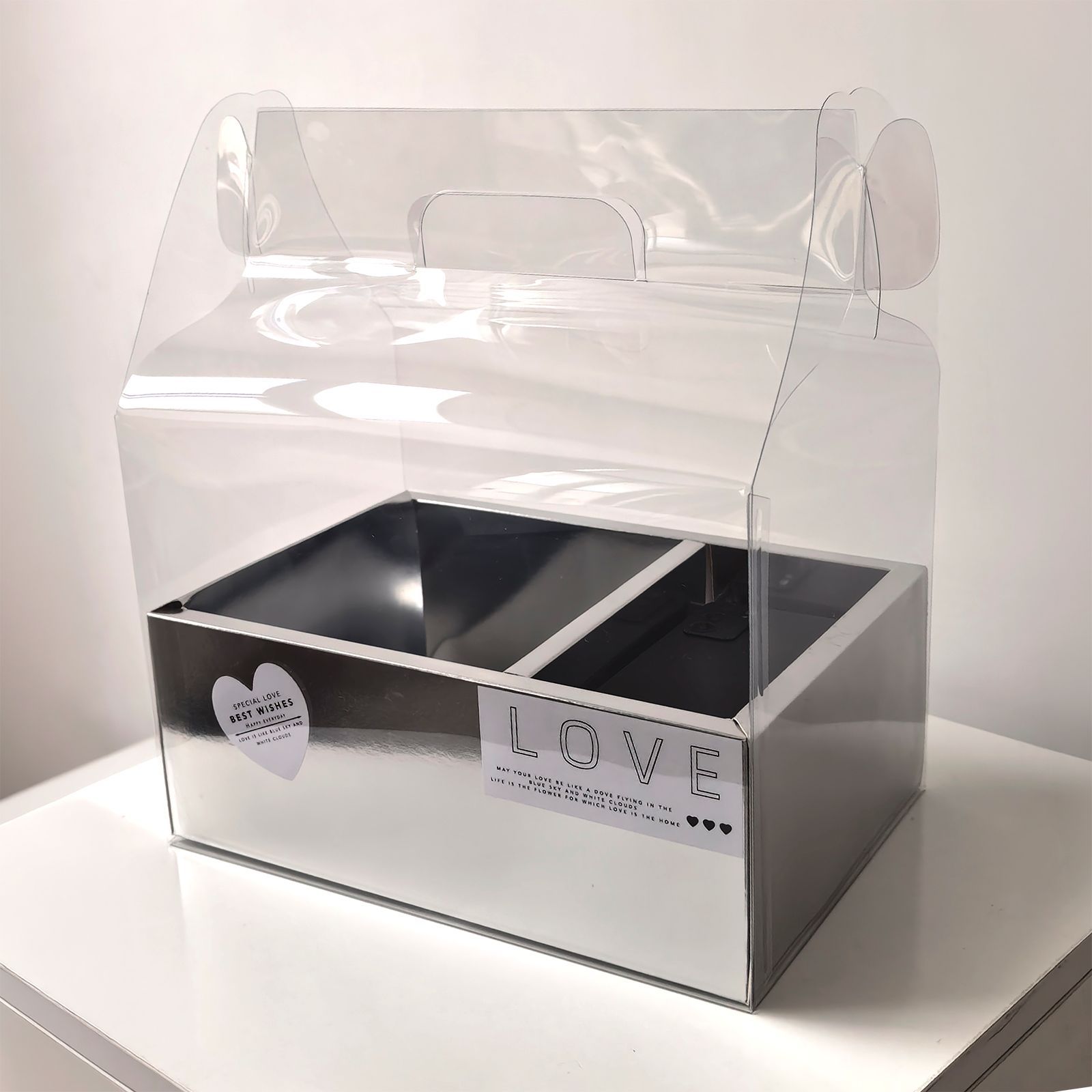 Caja transparente PVC para pastel con flores regalo San Valentín
