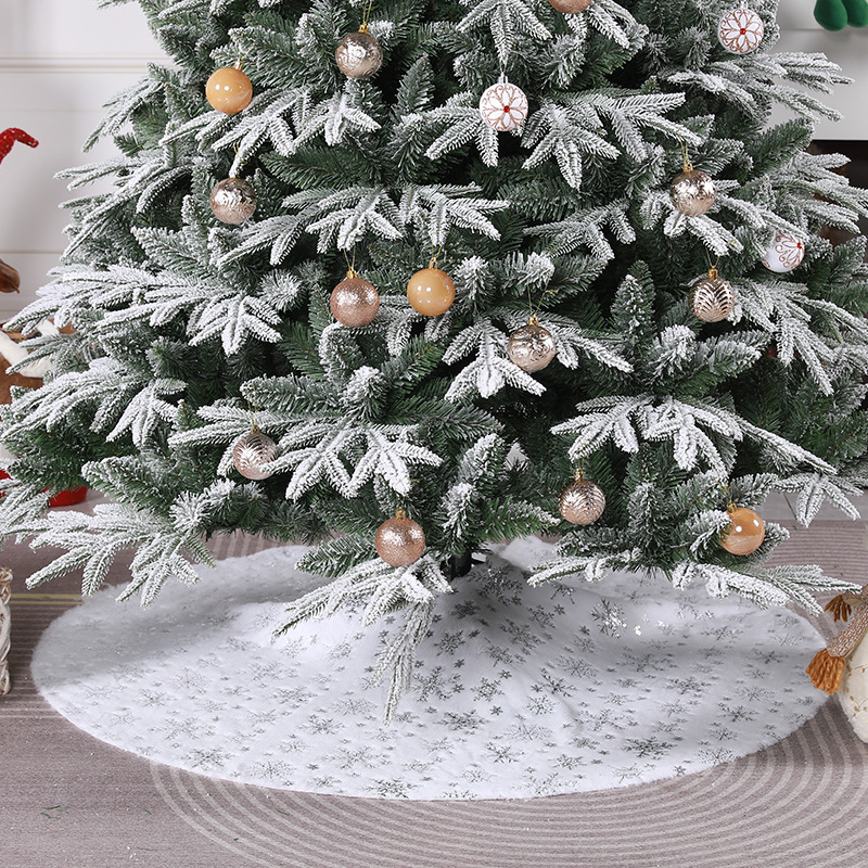 in stock white bronze snowflake print tree skirt christmas decorations silver golden printing plush christmas-tree skirt