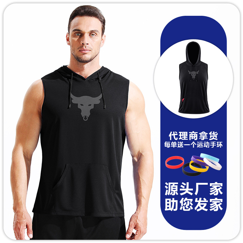 Patrón de cinturón suelto de hombre sin mangas chaleco deportivo encapuchado rápido secado transpirable baloncesto para correr ropa de ejercicio de maratón profesional