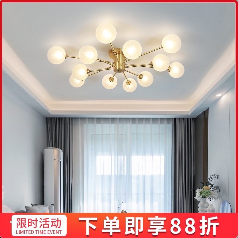 2021新款全铜北欧客厅灯全屋灯具组合套餐魔豆分子吸顶灯轻奢小爱