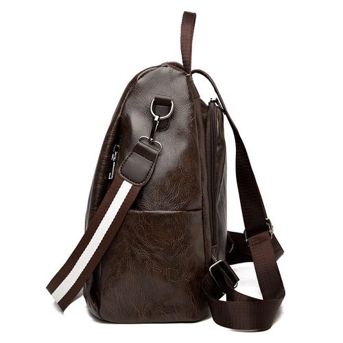 New oil leather backpack for women Korean version trendy PU soft leather backpack anti-theft multi-purpose women's bag cross-border shipping cross-border bag