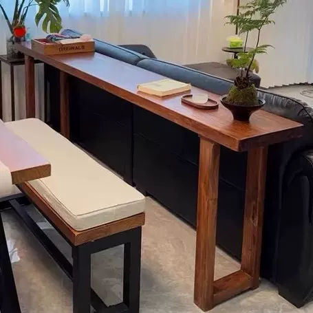 老榆木长条桌实木沙发后长桌家用客厅装饰餐吧桌原木吧台大板桌