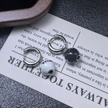 黑色珍珠耳坠耳圈圆圈耳扣无耳洞男女中性新款潮流个性耳饰耳环