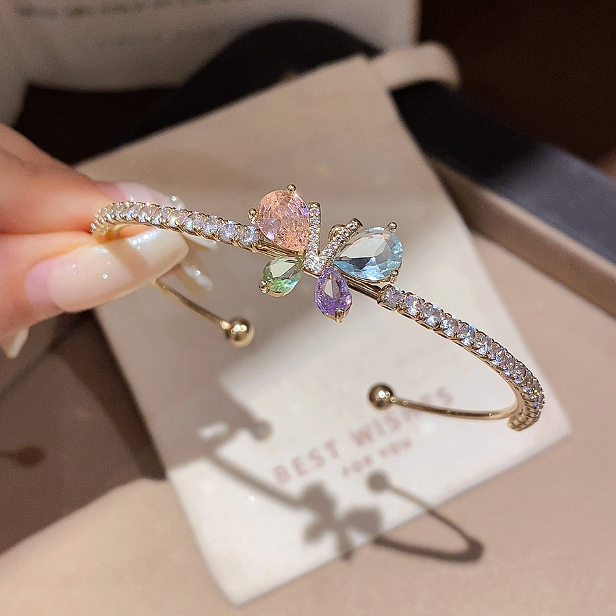El temperamento francés arco de zircon pulsera de doble capa dulce ins pulsera de viento lujoso ligero de alto nivel sensación de joyas versátiles para mujeres