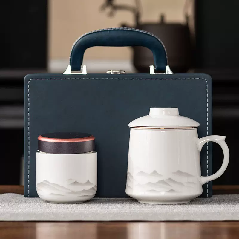 羊脂玉陶瓷办公杯茶水分离泡茶杯水杯茶杯公司商务伴手礼送礼logo