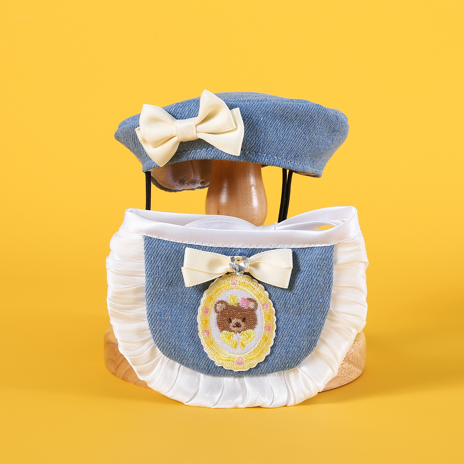 Pet denim de encaje bib toallas babosas sombrero Teddy Bear Kitty princesa arco set de bordado