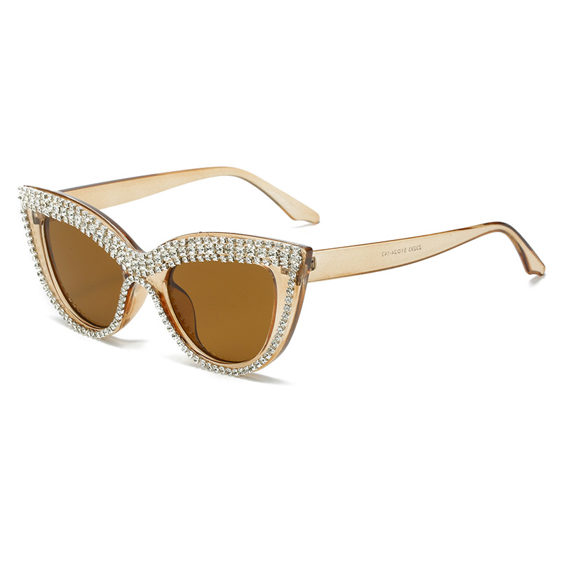 70g Weight Full Frame Glasses Structure Elegant Geometric PC UV400 Protection Cat Eye Diamond Full Frame Women's Sunglasses