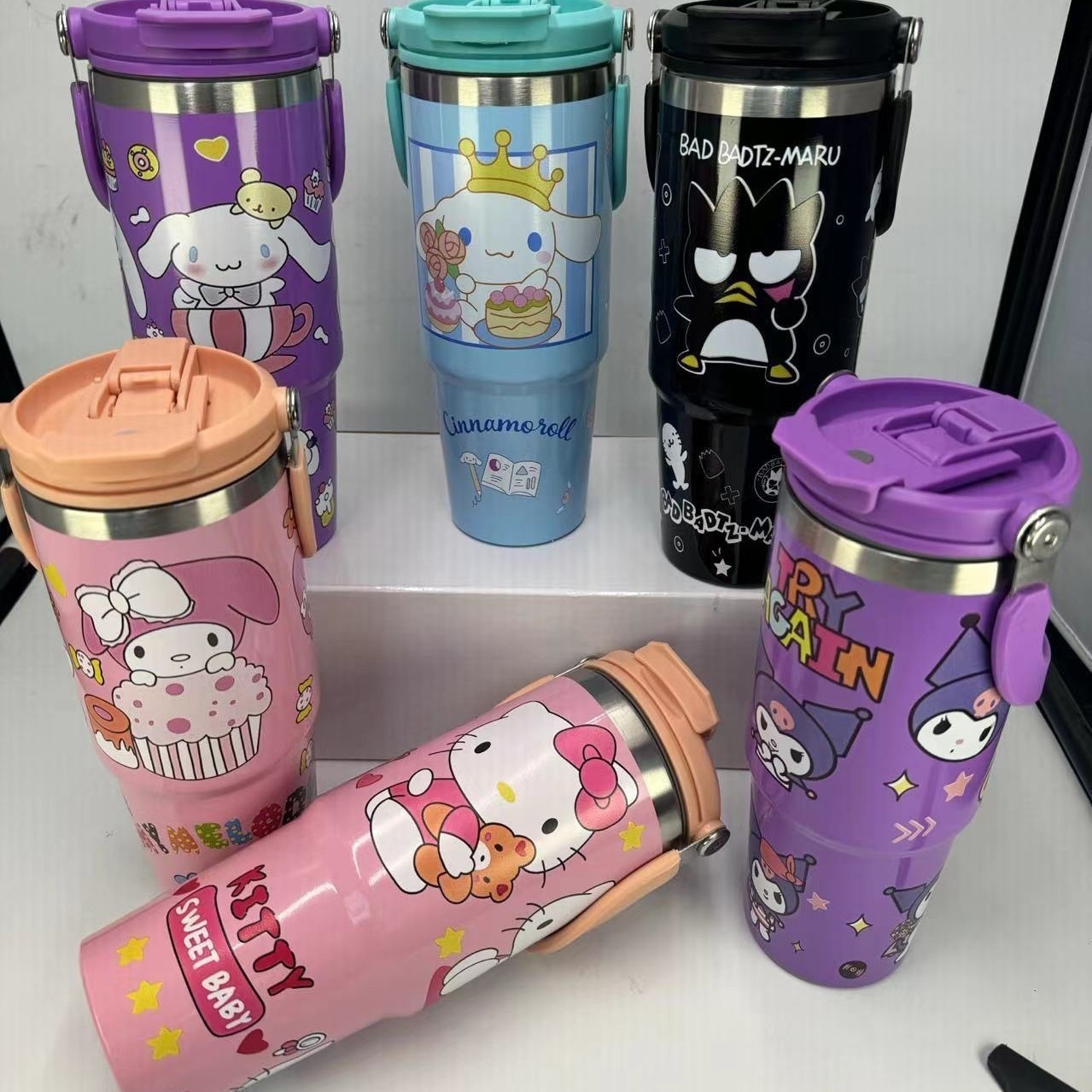 Cross-border 30oz doble boca doble bebida taza de mano patrón de dibujos animados de alto valor 304 taza de acero inoxidable portátil