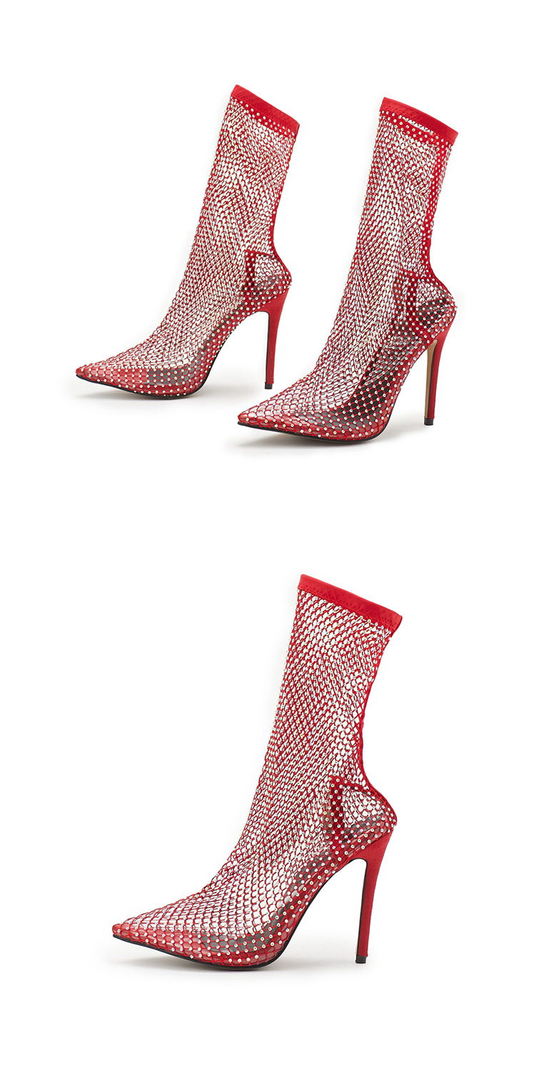 Pointed Hollow Mesh Fishnet Socks Stiletto High Heel Boots NSSO107862