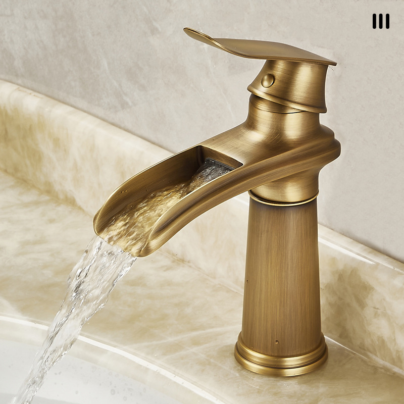 Cross-Border All-Copper Antique-Style Countertop Basin Waterfall Faucet European-Style Washbasin Bathroom Hot and Cold Water Mixer Faucet Cross-Border All-Copper Antique-Style Countertop Basin Waterfall Faucet European-Style Washbasin Bathroom Hot and Cold Water Mixer Faucet