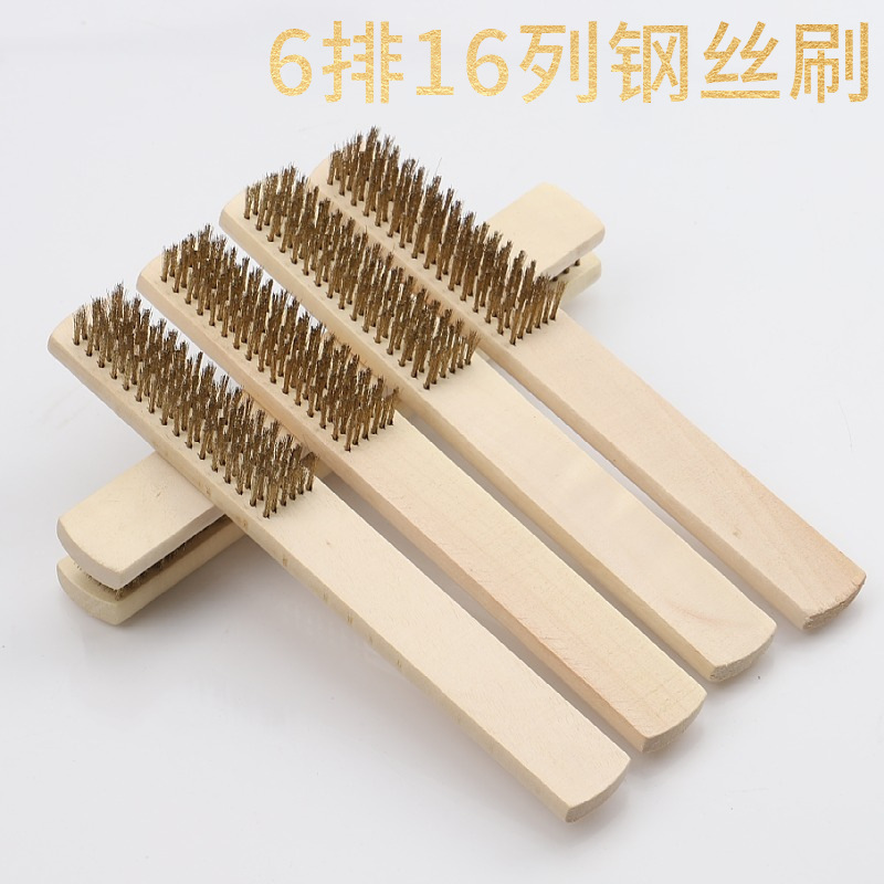 Wooden handle wire brush stainless steel wire brush polishing rust cleaning brush play walnut brush 6 rows 16 columns wire brush