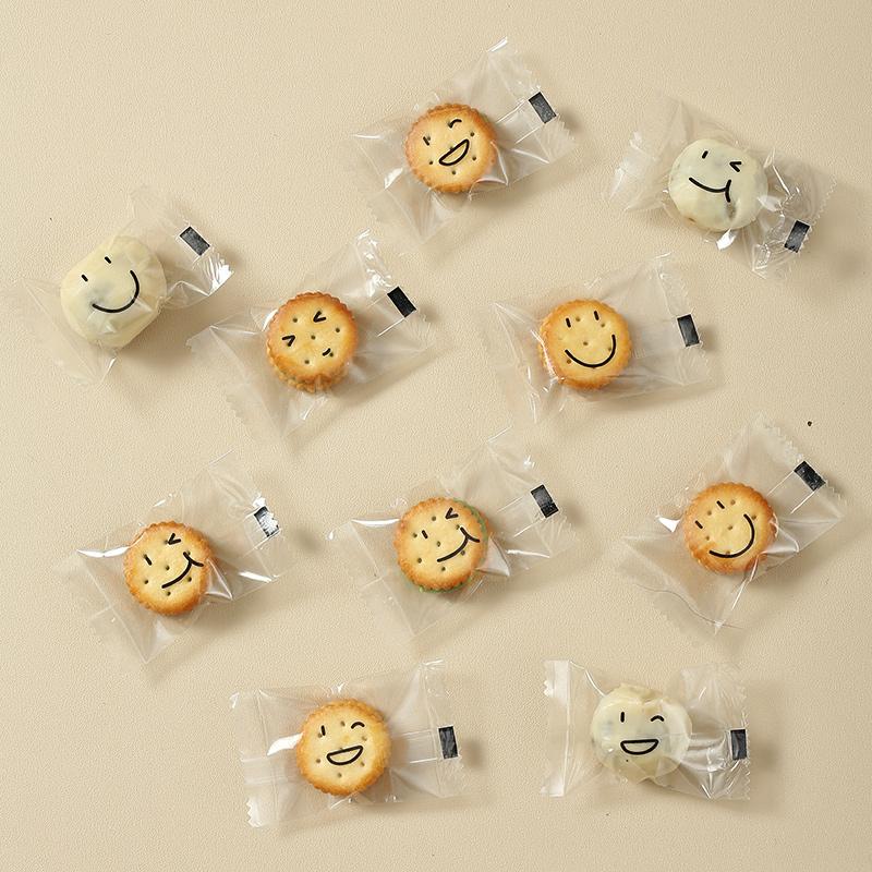 Botón de dibujos animados grueso galletas bolsas transparentes tortilla de nieve nougat horneado galletas de leche datilla sellado mini embalaje