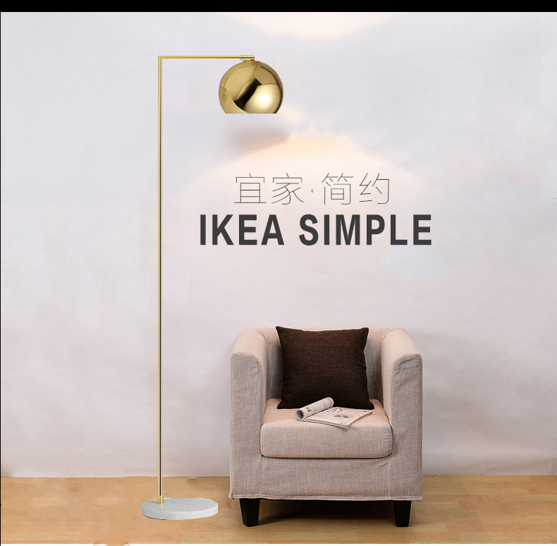 Nordic Living Room Sofa Floor Lamp Metal Light Luxury Bedroom Practice Piano Golden Long Pole Vertical Lamp Low Price US Standard Supply