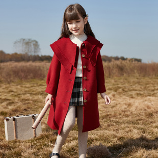 3QR wool single-breasted women's red lapel spot 2022 fashion fan no belt no hooded double-sided cashmere coat