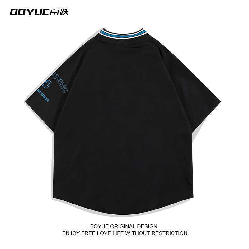 American Baseball Uniform Shirts for Men and Women, Summer Retro Hip-Hop Letter Print Loose Casual Versatile Couple Short-Sleeved Tops