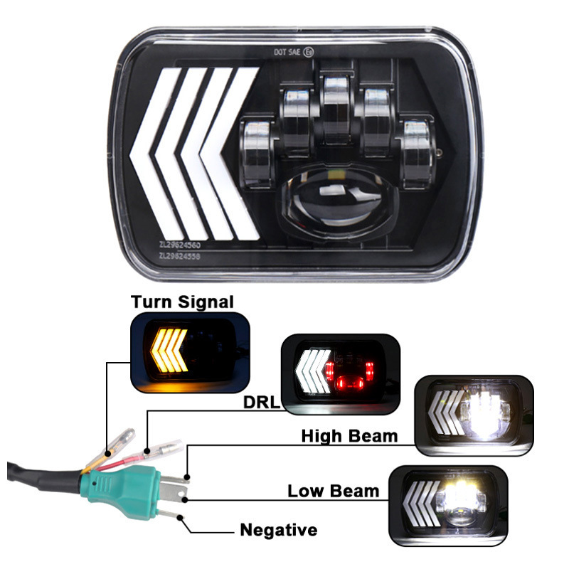 Truck 7inch Square Turn Signal Lights with Arrows for Left and Right, Jeep Wrangler Off-Road Vehicle Led Headlights 5X7 Turn Signal Lights