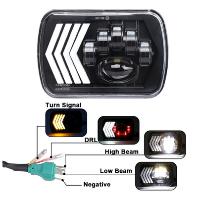 Truck 7inch Square Turn Signal Lights with Arrows for Left and Right, Jeep Wrangler Off-Road Vehicle Led Headlights 5X7 Turn Signal Lights (Ön faralar) - 7inch-square-left-4-arrows-1
