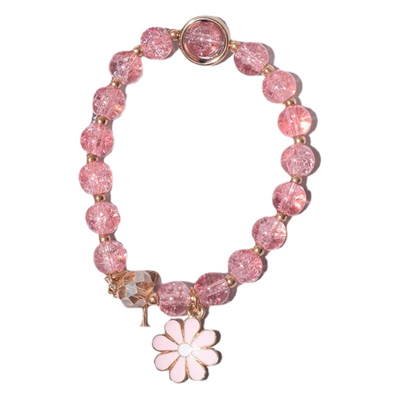 Ins Клубничный Кристалл Трансграничный Кристалл Ручной работы Кристалл Цветная ромашка Летний новый браслет Стеклянный розовый браслет