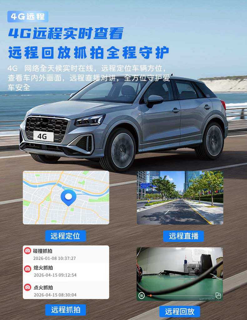Cross-border 4G version real-time remote visual intelligent co-driving four-camera 2K dashcam for sentinel fleet management