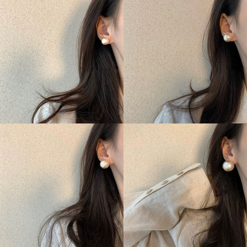 mona's same style earrings, cotton large pearls, retro temperament earrings, light luxury, high-end French earrings for girls