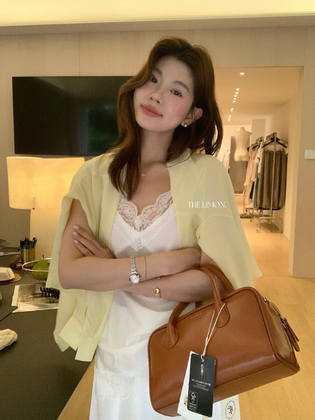 Áo sơ mi nữ tay dài chất liệu tencel phong cách lười biếng ấm áp — Vàng nhạt, xanh lam, Xanh lá cây nhạtcolor, màu hồng chi tiết 45