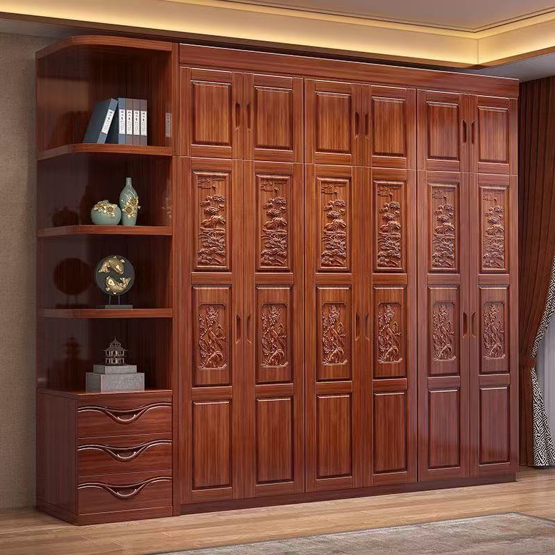 New Solid Wood Wardrobe for Home Bedroom Clothes Storage Storage Cabinet for Rental Housing Simple Assembly Thickened Wardrobe