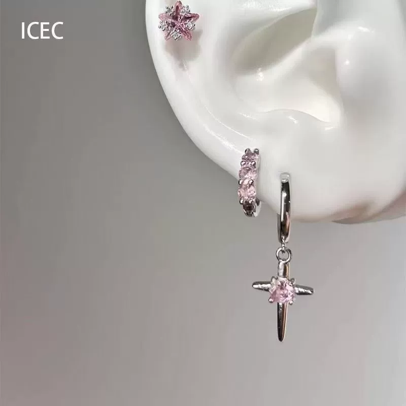 Сладко-музыкальный стиль кросс zircon серьги Корейская личность сладкий характер двойное пирсинг ушей наслоение