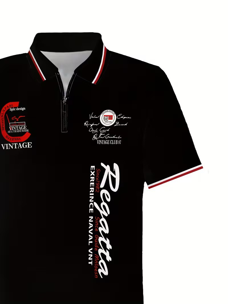 Fuente de fábrica de explosión transfronteriza nueva solapa hombre casual de manga corta zip polo impresión de verano