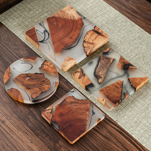 Creative Ink Epoxy Resin Pine Tea Coaster Anti-Scalding Insulation Pad Fragrance Tea Holder Kung Fu Tea Set Tea Ceremony Accessories