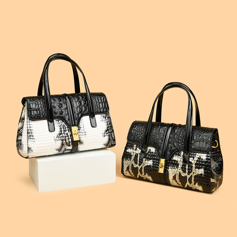 Bolso de mujer con patrón de cocodrilo transfronterizo 2023 nuevo color de contraste de moda europea y americana bolso de mujer bandolera portátil Boston Bolso de mujer