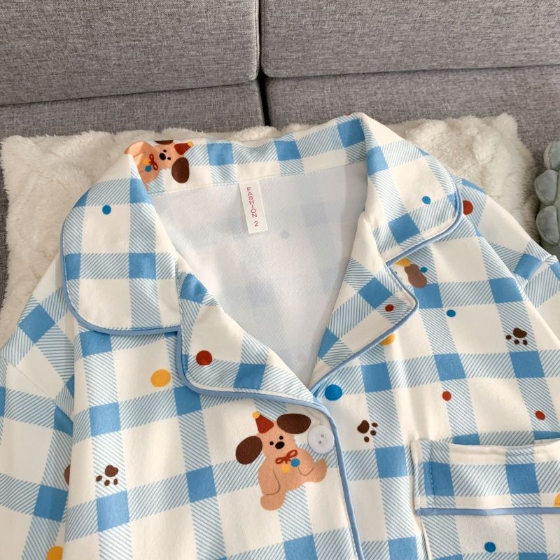 Al por mayor transfronterizo otoño y invierno explosión de ternilla caliente pijama de manga larga mujer traje dulce cardigán de dibujos animados con solapa ropa para el hogar